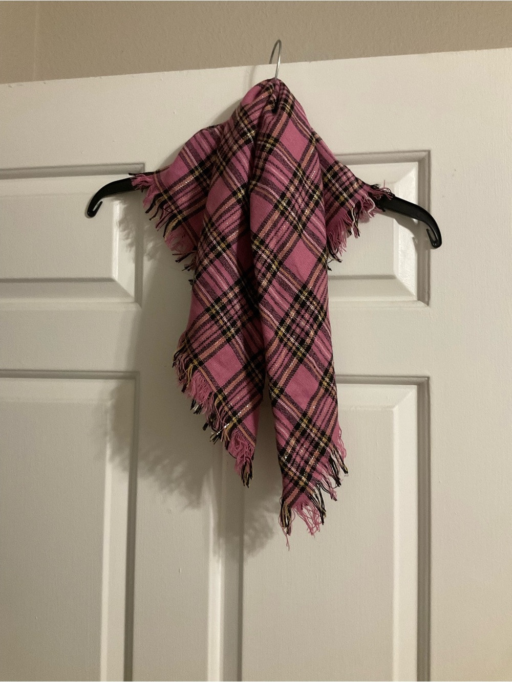 Pink Plaid Fringe Scarf